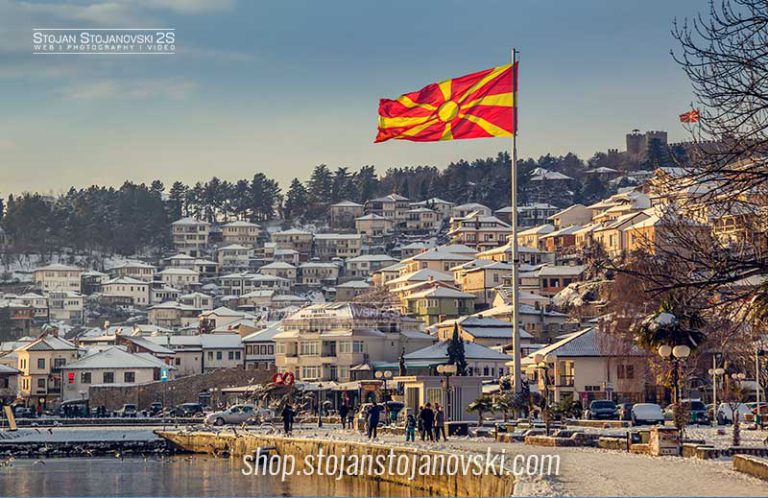 Macedonian Flag with Old Town - Ohrid